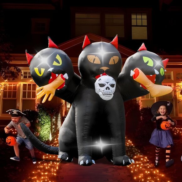 6.5 FT Black Cat with 3 Head Halloween Blow Up Inflatable with LED Light - Picture 1 of 9